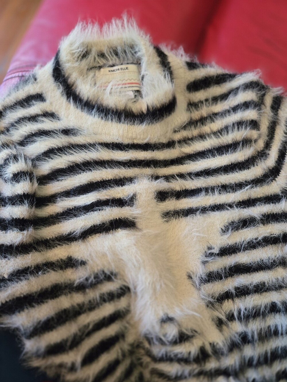 Kimchi Blue Fuzzy Black & White Striped Sweater